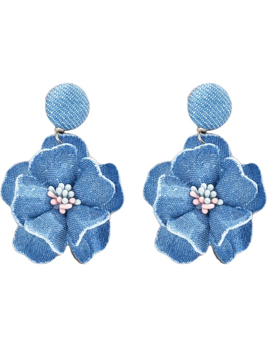 Jewelry - Blue Denim Floral Drop Earrings